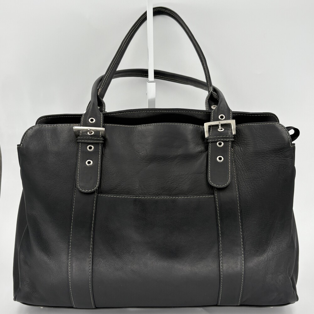 Piel Leather Black Full Grain Leather Laptop Tote Bag Business Work Briefcase
